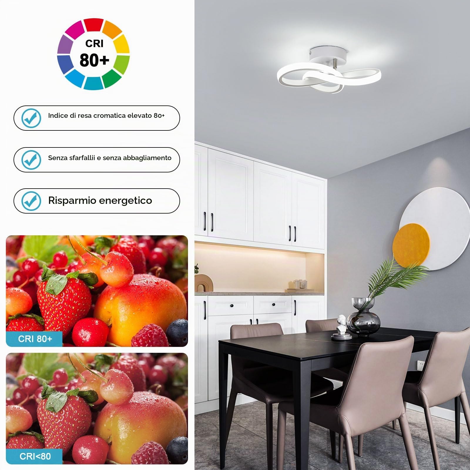 Osairous 2 Pezzi Plafoniera LED Soffitto Moderno, 22W 2475LM Lampadario LED Camera da Letto, Lampada da Soffitto Soggiorno Bianco Design Fiore per Cucina Corridoio, Bianco Freddo 6500K, 25CM