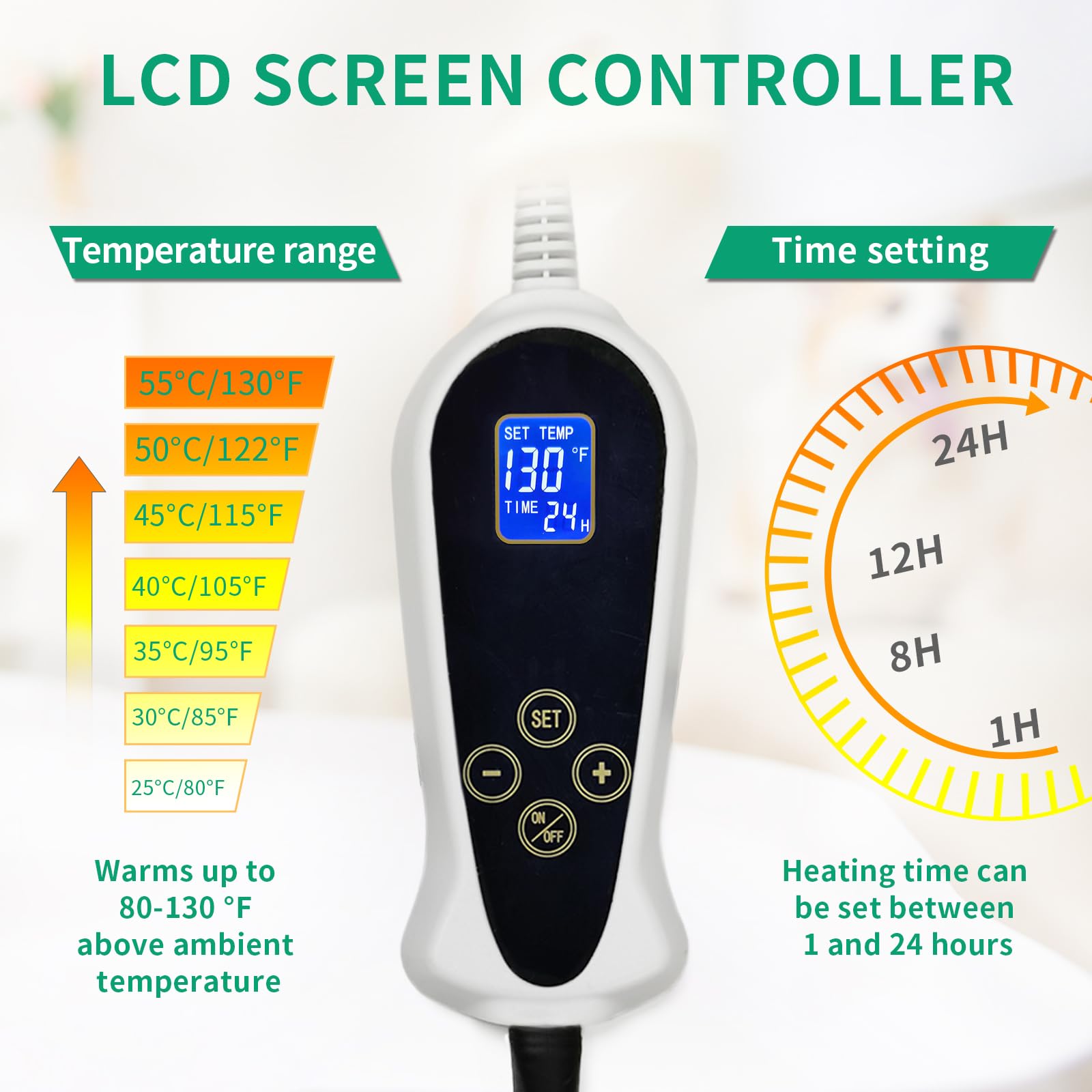 Bestio Cat Heating pad,17x23 inches Dog Heatating Pad,Pet Heating Pad with Adjustable Thermostat and Chew Resisnt Steel Cord,Heated Dog Bed Intdoor for Lager Pets with One Blue Plush Cover