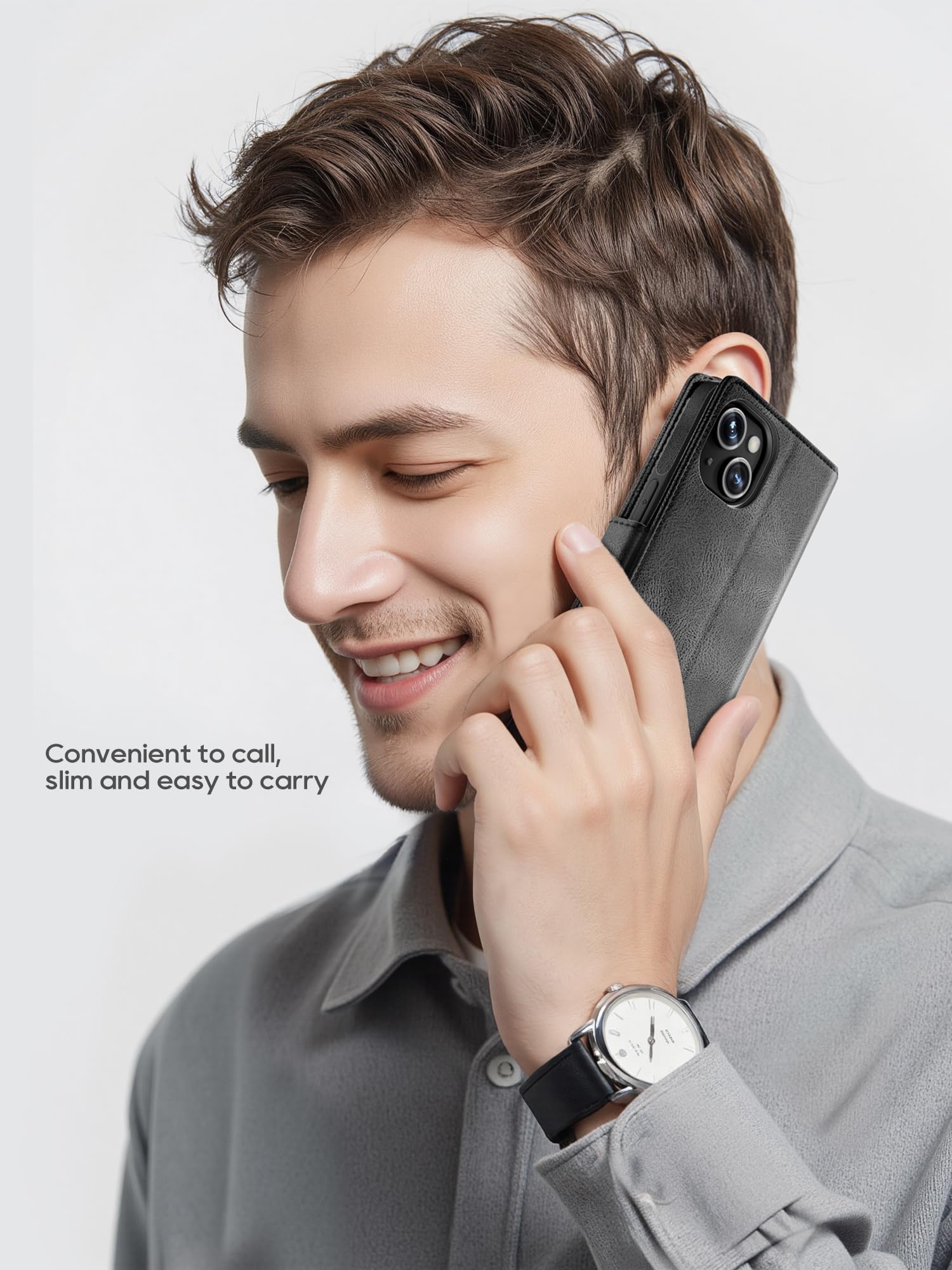 iPhone 15 Hülle,[2 in 1 Magnetisch Abnehmbar] Kabelloses Laden Kompatibel Stoßfest Schutzhülle Lederhülle Klapphülle Handyhülle für iPhone 15 - schwarz