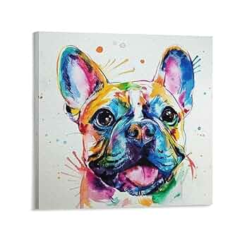 フレンチブルドック、片パイド」F8 キャンバス 原画 アクリル画
