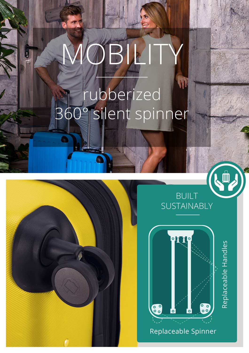 HAUPTSTADTKOFFER - SPREE - Bagaglio a mano, Valigia rigida, Trolley espandibile, 4 ruote doppie, TSA, 55 cm, 42 litri, Giallo