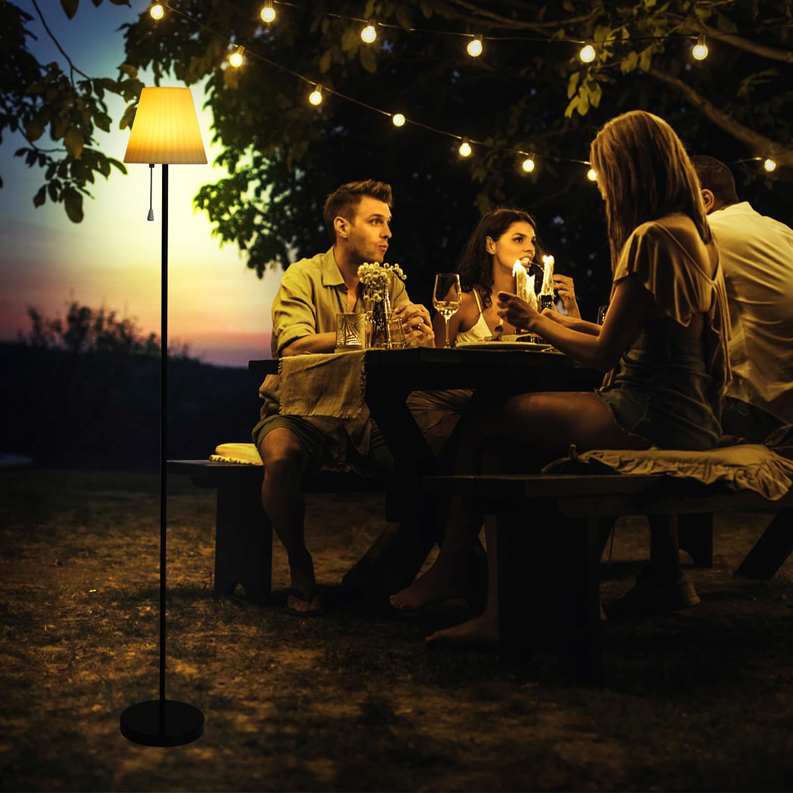Lixada Lampada da terra solare per esterni, dimmerabile, con sensore di luce, luce bianca calda e RGB, impermeabile IP65, ricaricabile USB, lampada da terra a batteria per interni ed esterni, ideale