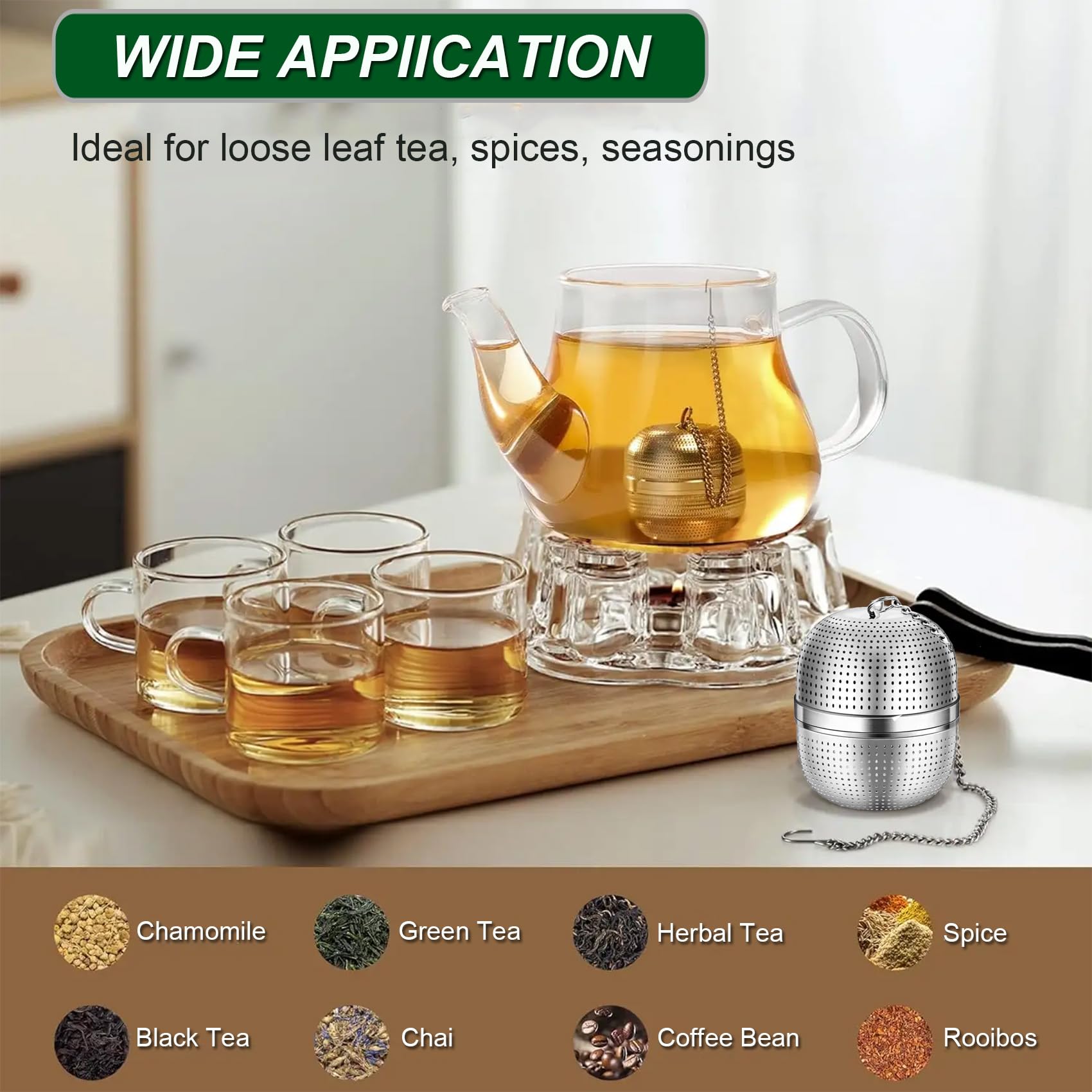 Infusore Per T&egrave; In Acciaio Inox 304 - Filtro Sferico A Maglia Fine Con Catena