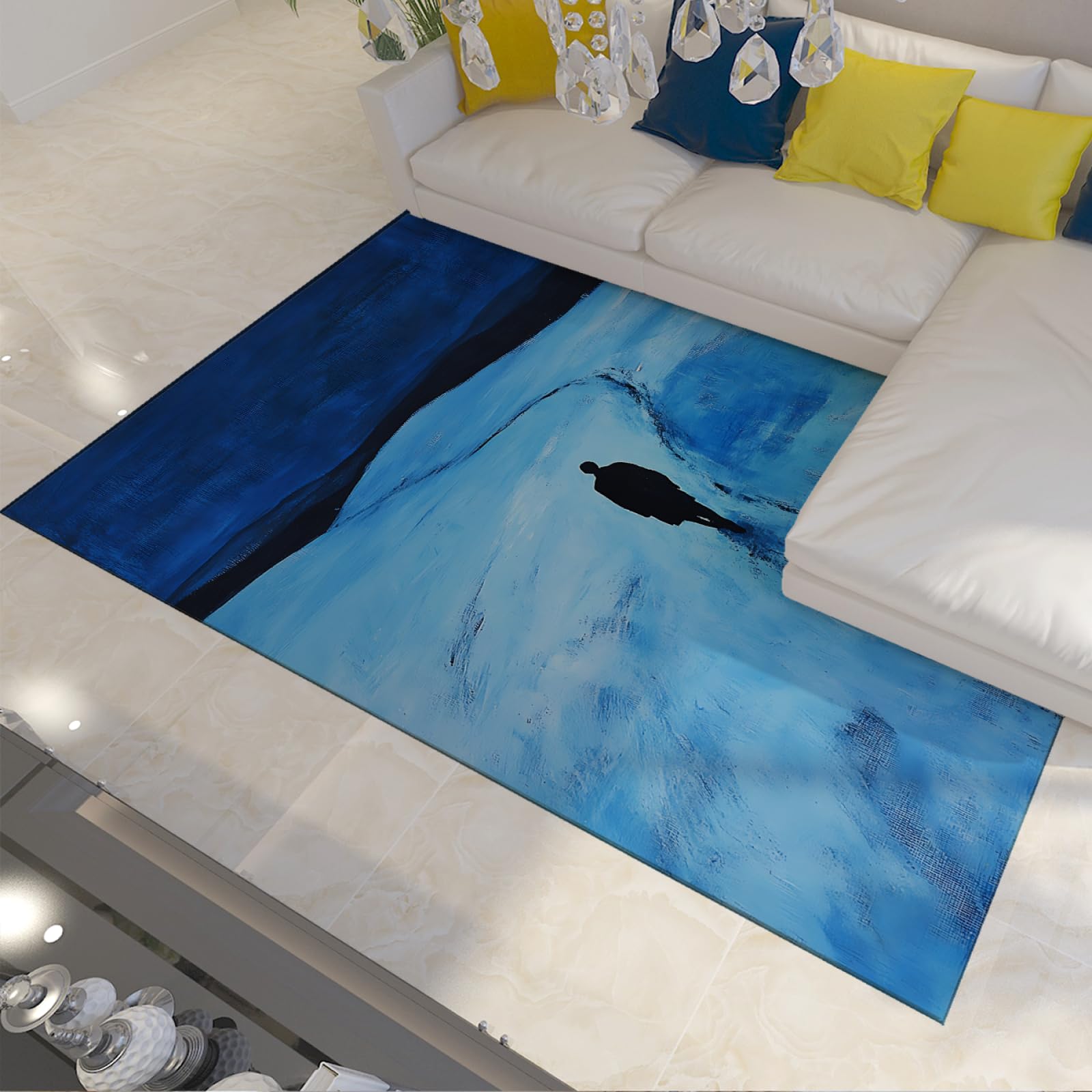 Zimowa scena proste dywany samotny chodzik w kolorze niebieskim śniegu z nadrukiem cienka antypoślizgowa mata do salonu sypialni balkon 90 x 120 cm