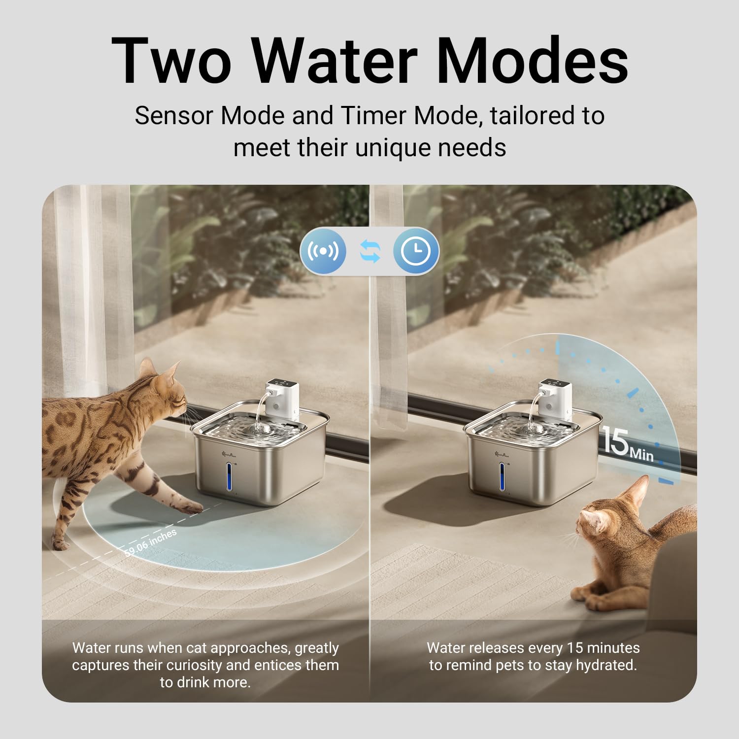 DownyPaws Fontanella per Gatti Acciaio senza Fili a Batteria 4000mAh, 3L con Sensore di Movimento, Silenziosa Dispenser Acqua con Multi-Filtrazione, Lavabile in Lavastoviglie, Bianco