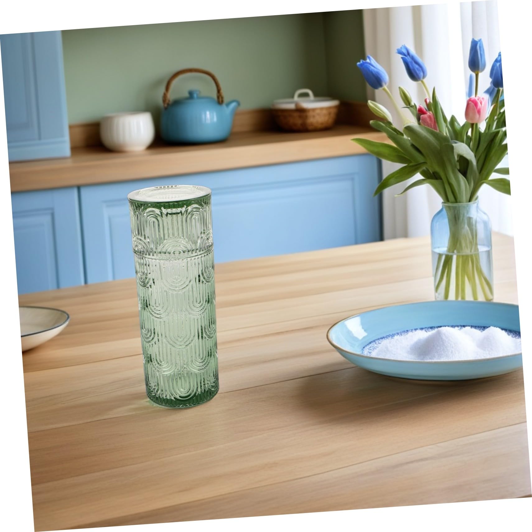 Jarra y Vaso de Vidrio con Set para Mesa de Noche Jarra Transparente con Tapa y Vaso Juego para Agua Leche y Enjuague Bucal el Hogar