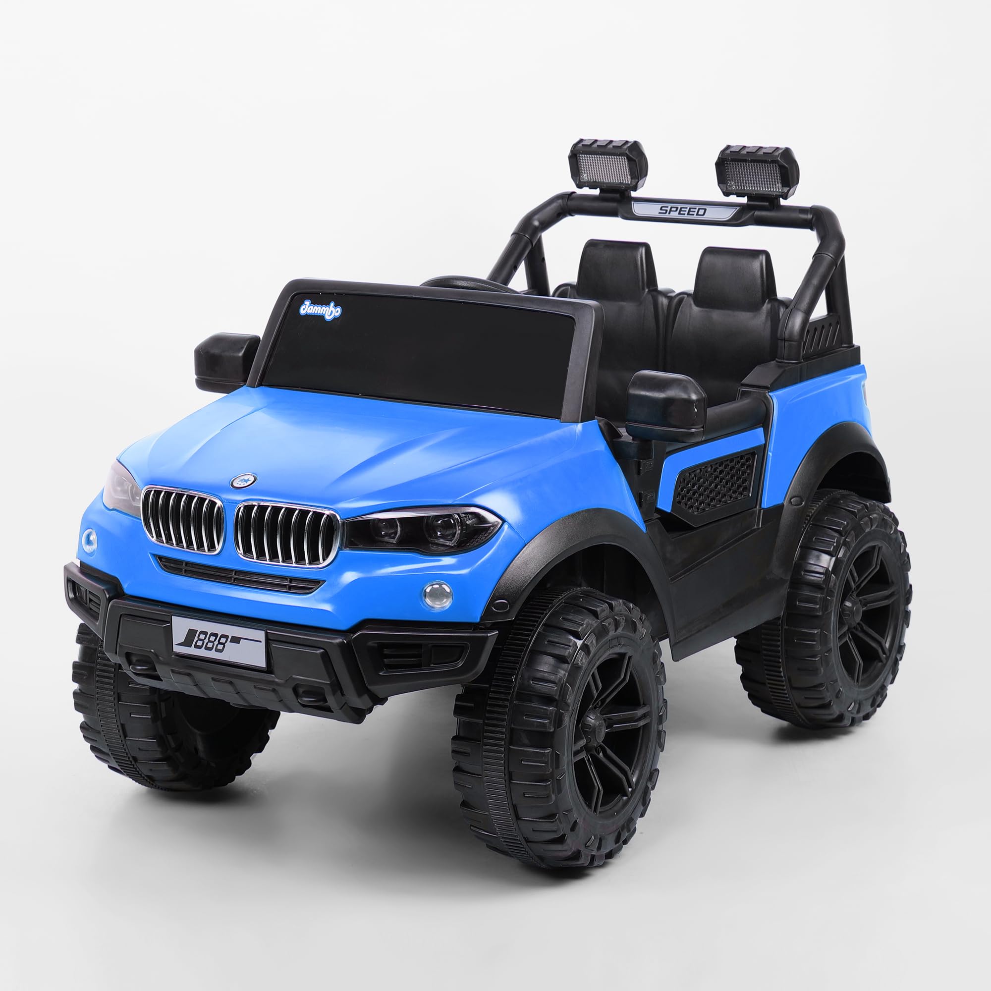 Jammbo X6 Battery-Operated Ride-on Premium Jeep Car for Kids - Dual Control Mode, Swing Function, LED Lights, Music & Connectivity - BIS Certified with Seat Belts & Springs -(Ages -2Y-8Y) -Blue