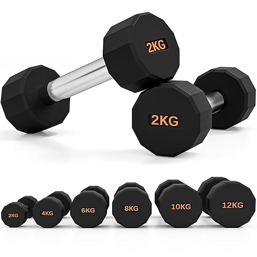 SPORTNOW Dumbbells Set, Hand Weights Pair with 12-Sided Shape and Non-Slip Grip for Men Women Home Gym Workout, 2 x 2kg/2 x 4kg/2 x 6kg/2 x 8kg/2 x 10kg/2 x 12kg