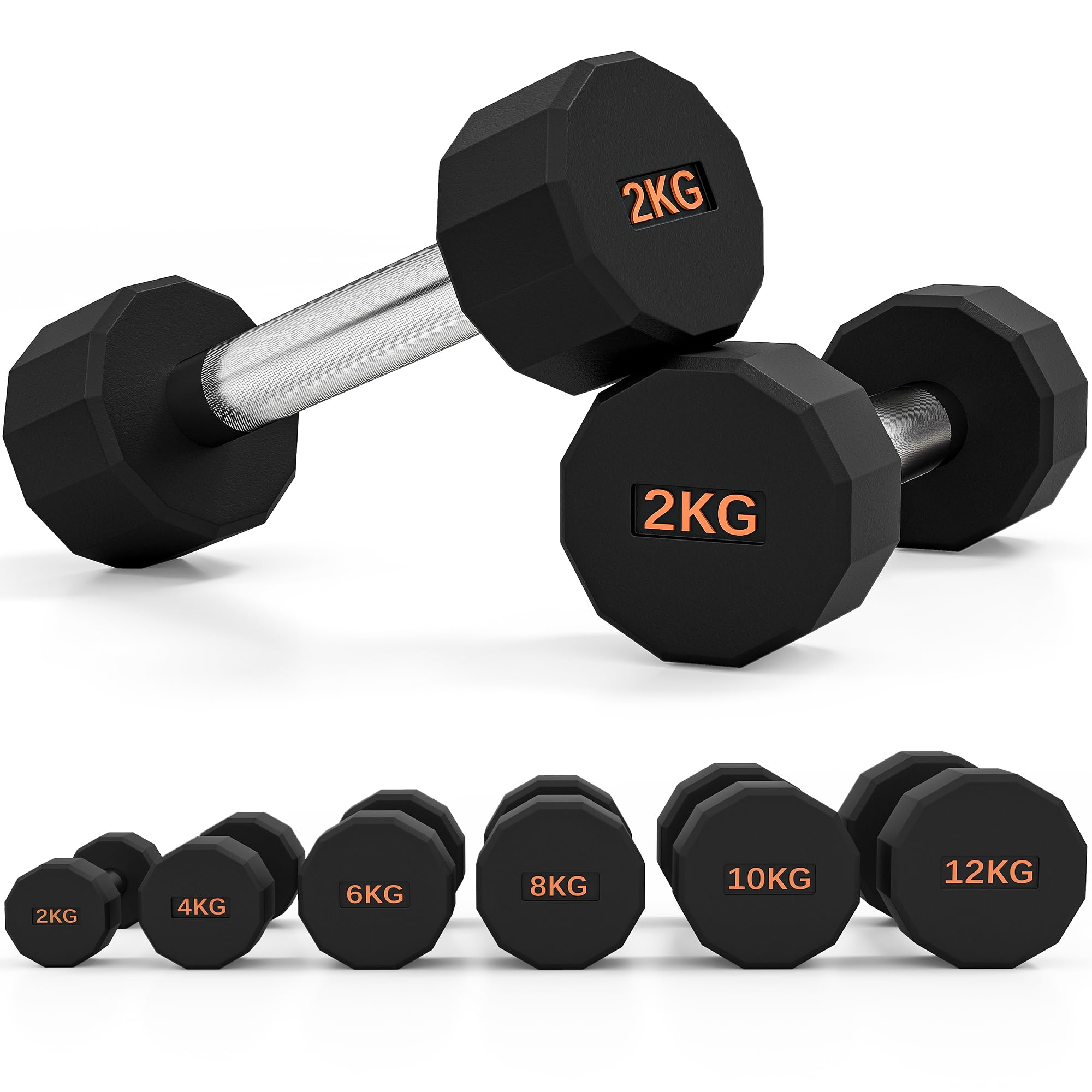 SPORTNOW Dumbbells Set, Hand Weights Pair with 12-Sided Shape and Non-Slip Grip for Men Women Home Gym Workout, 2 x 2kg
