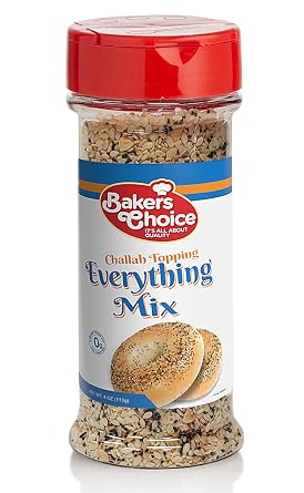 Bakers Choice Everything Mix Challah Topping - Sesame Seed Bagel Topping Mix for Baking and Cooking - All Natural Food Seasoning - Resealable Container - Kosher - 4 oz. - Bakers Choice