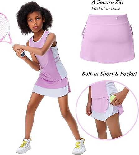 Miniatura 2 de Traje de golf y tenis para niños y niñas, vestido sin mangas, camiseta sin mangas, pantalones deportivos, con bolsillos cortos, 3-12 años