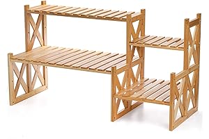 Adjustable Dual-Tier Bamboo Countertop Plant Stand