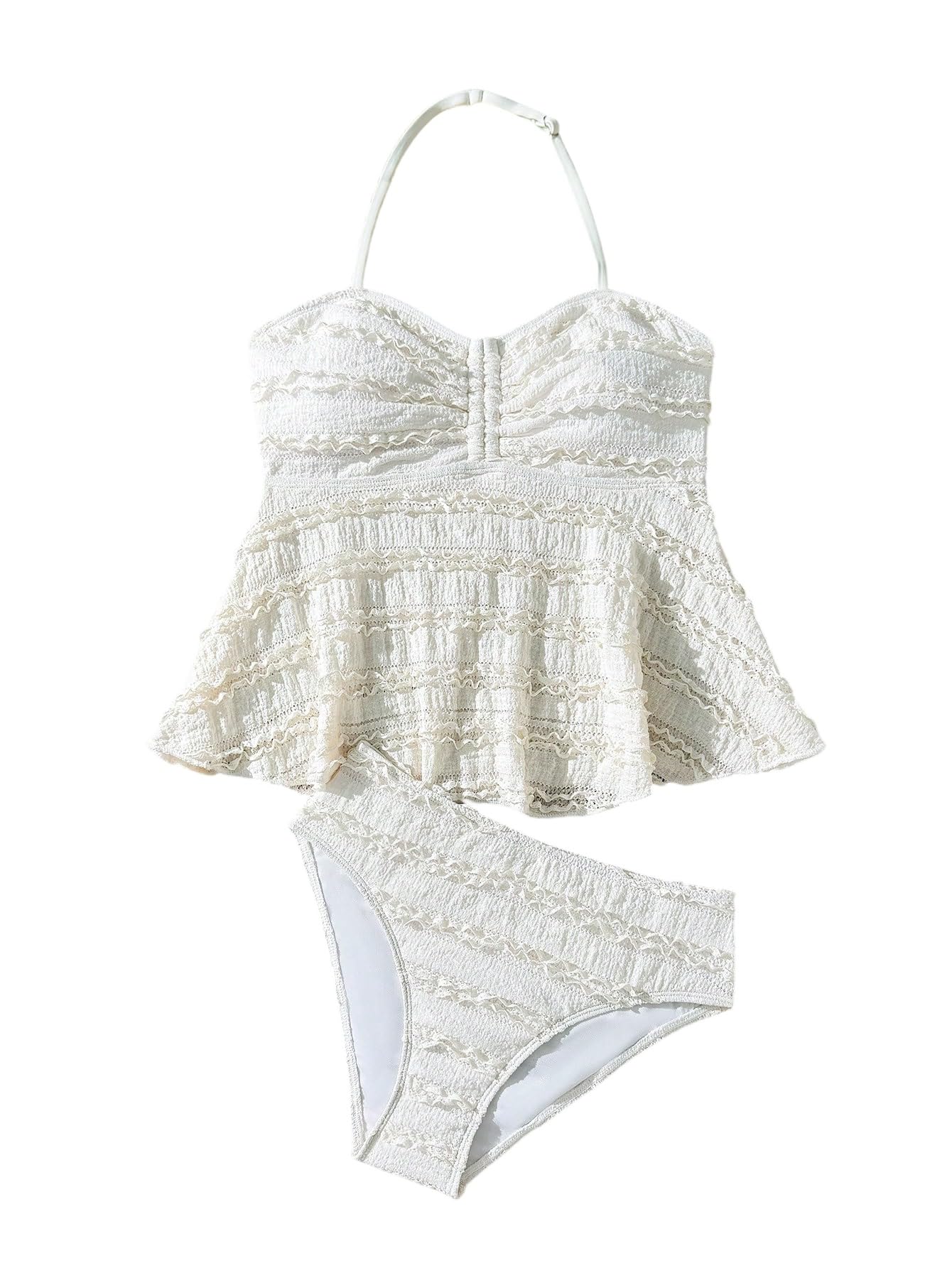 SweatyRocks Dziewczęcy tankini boho zestaw 2-częściowy tankini wiązany na szyi, zestaw tankini Babydoll, górna część bikini, wyszczuplająca brzuch, moda kąpielowa, strój na