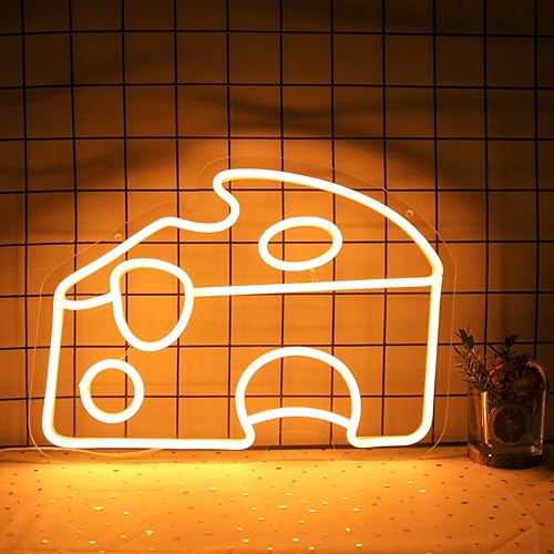 Letrero de neón con forma de queso, color amarillo dorado, con cuña de queso, para decoración de pared, cocina, forma de comida, letrero iluminado
