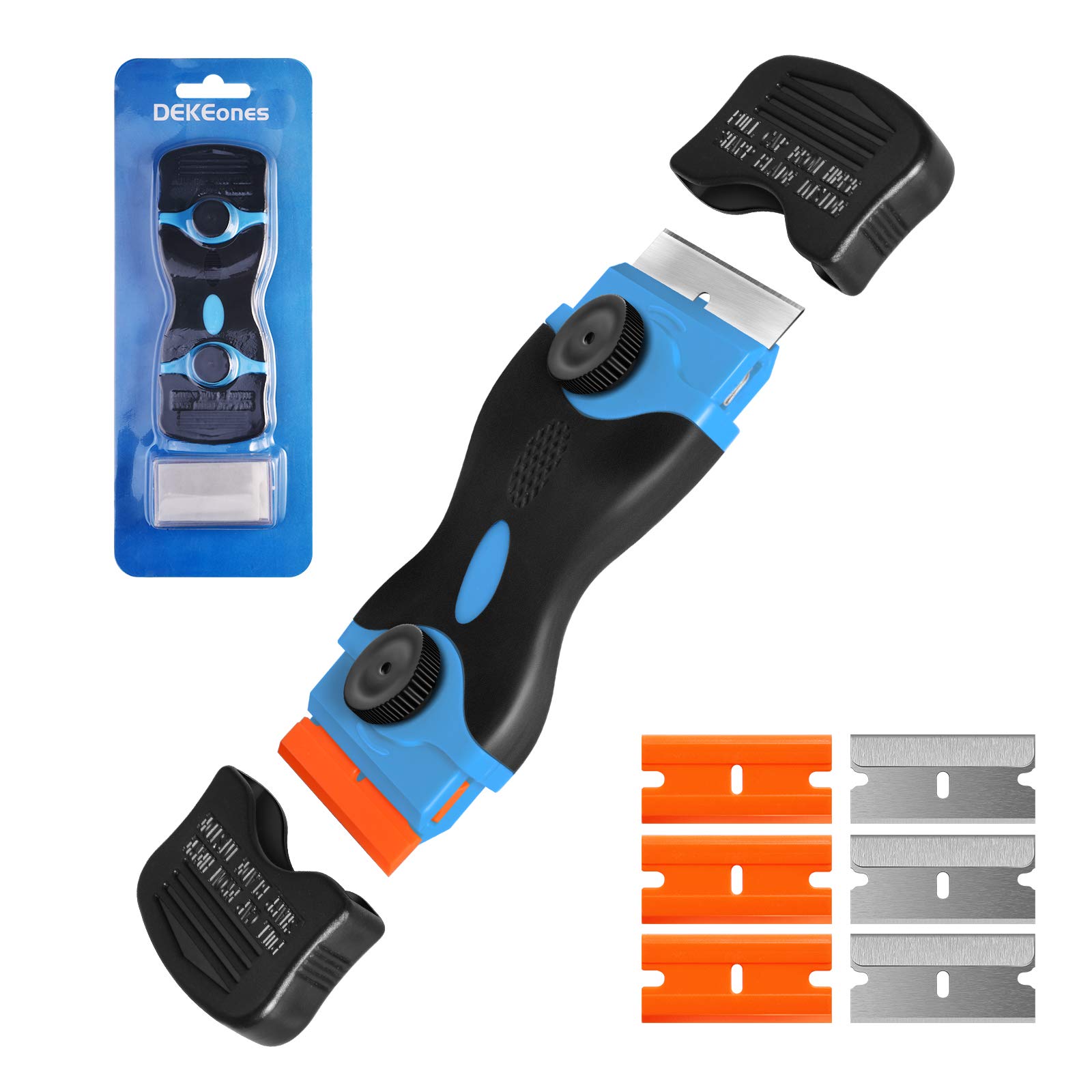 Razor Blade Scraper, Double Edge Razor Scraper Remover Tool with 30 Pcs Razor Blades for Labels Stickers Decals Removal Auto Window Tint Vinyl Tool Application (Blue)