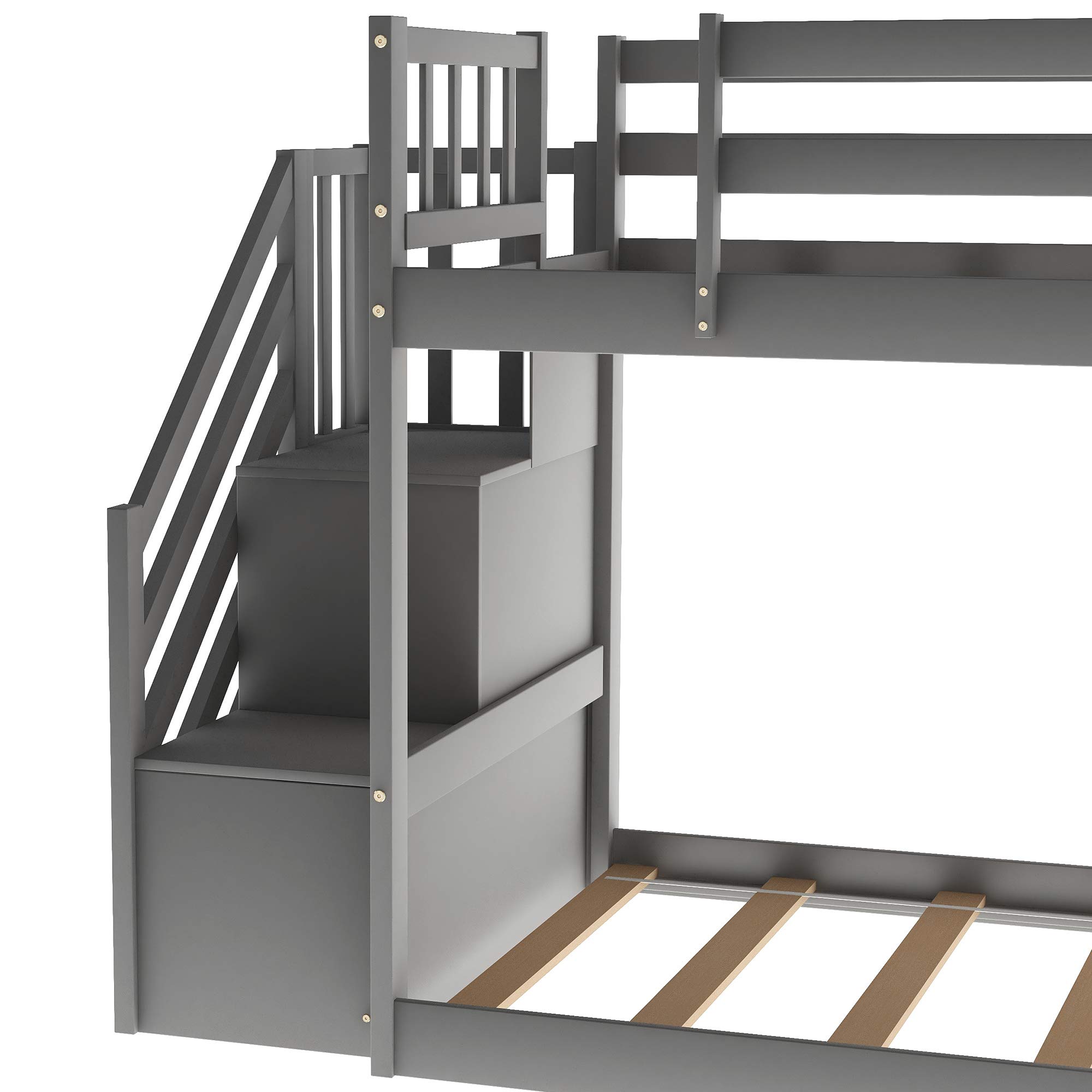 Solid Wood Low Bunk Bed for Kids, Twin Over Twin Floor Bunk Bed with