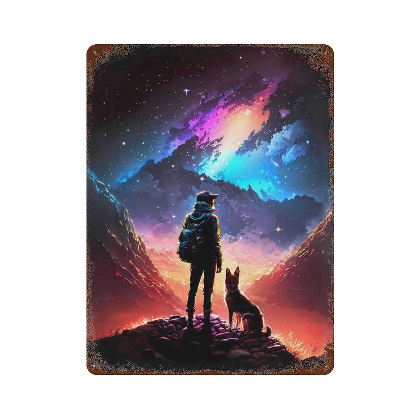 Garage Style Galaxy Cosmos Explorer Rustic Tin Plaque 15.7"x11.8", Classic Wall Plaque for Bar And Workshop