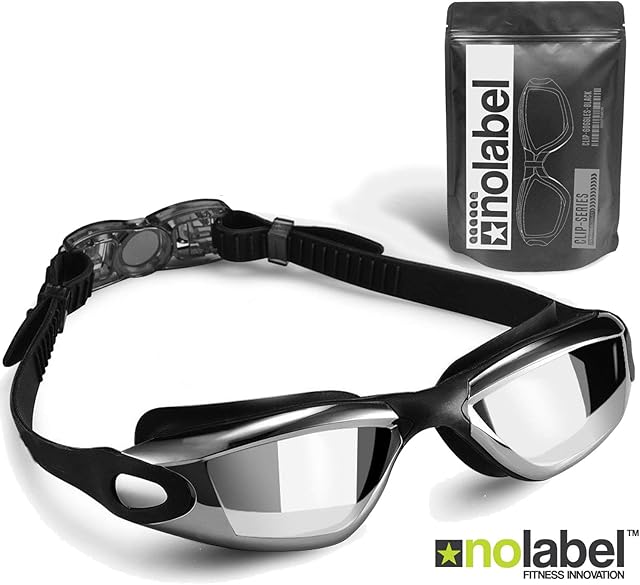 NO LABEL Swimming Goggles - Anti Fog Swim Goggles With UV Protection - Easy Clip Swimming Goggle System - Mens Goggles & Womens Goggles