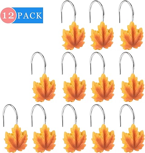 Miniatura 2 de Ganchos para cortina de ducha con hojas de arce, 12 anillos decorativos antioxidantes para cortina de ducha de Acción de Gracias de otoño para baño,