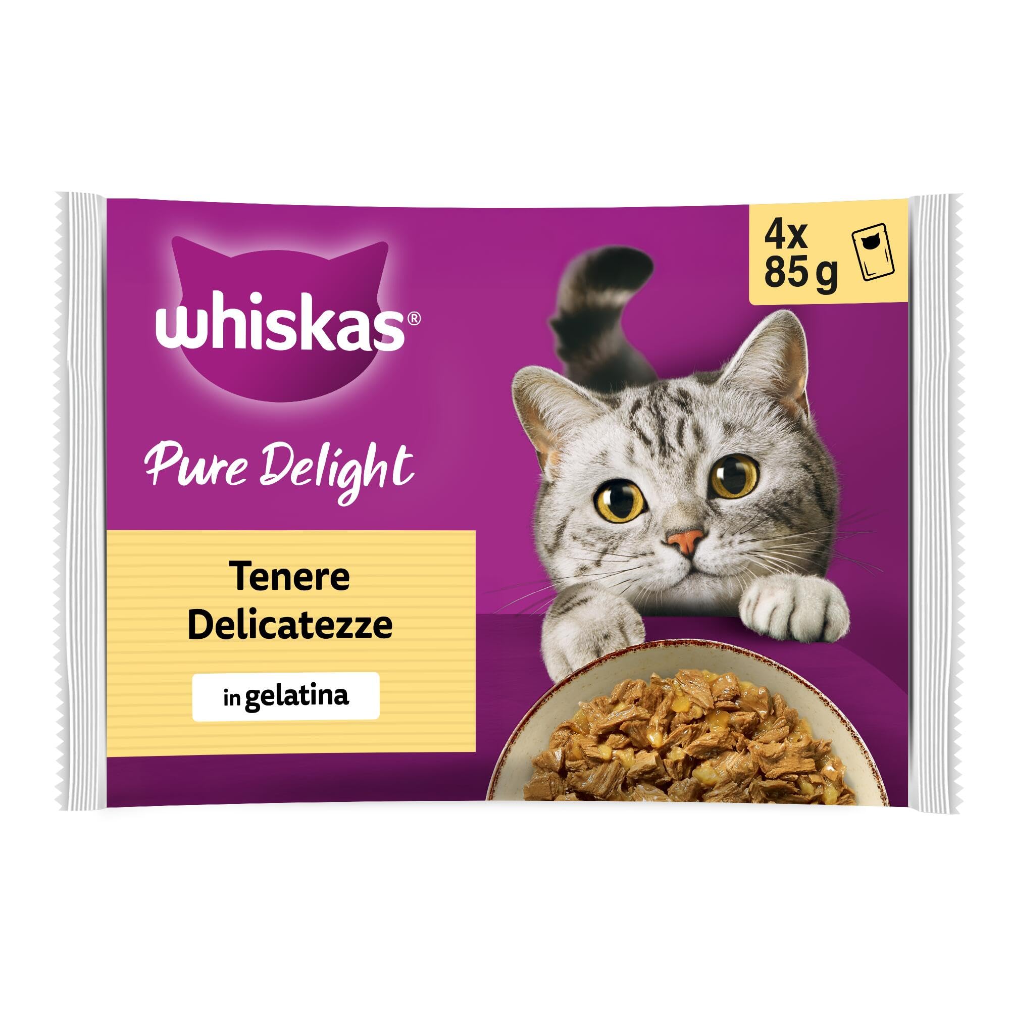WHISKAS PURE DELIGHT Cibo Umido in Gelatina per Gatti Adulti 4x85g Selezione Delicata, confezione da 13