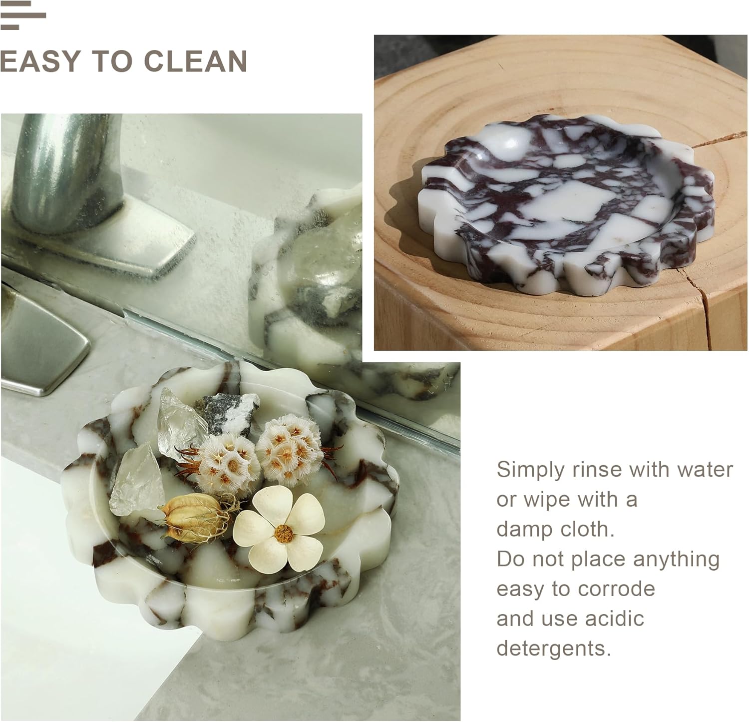 Marble Jewelry Tray, Catchall Bowl for Rings & Keys - Vanity Organizer with Natural Stone Design, Home Decor