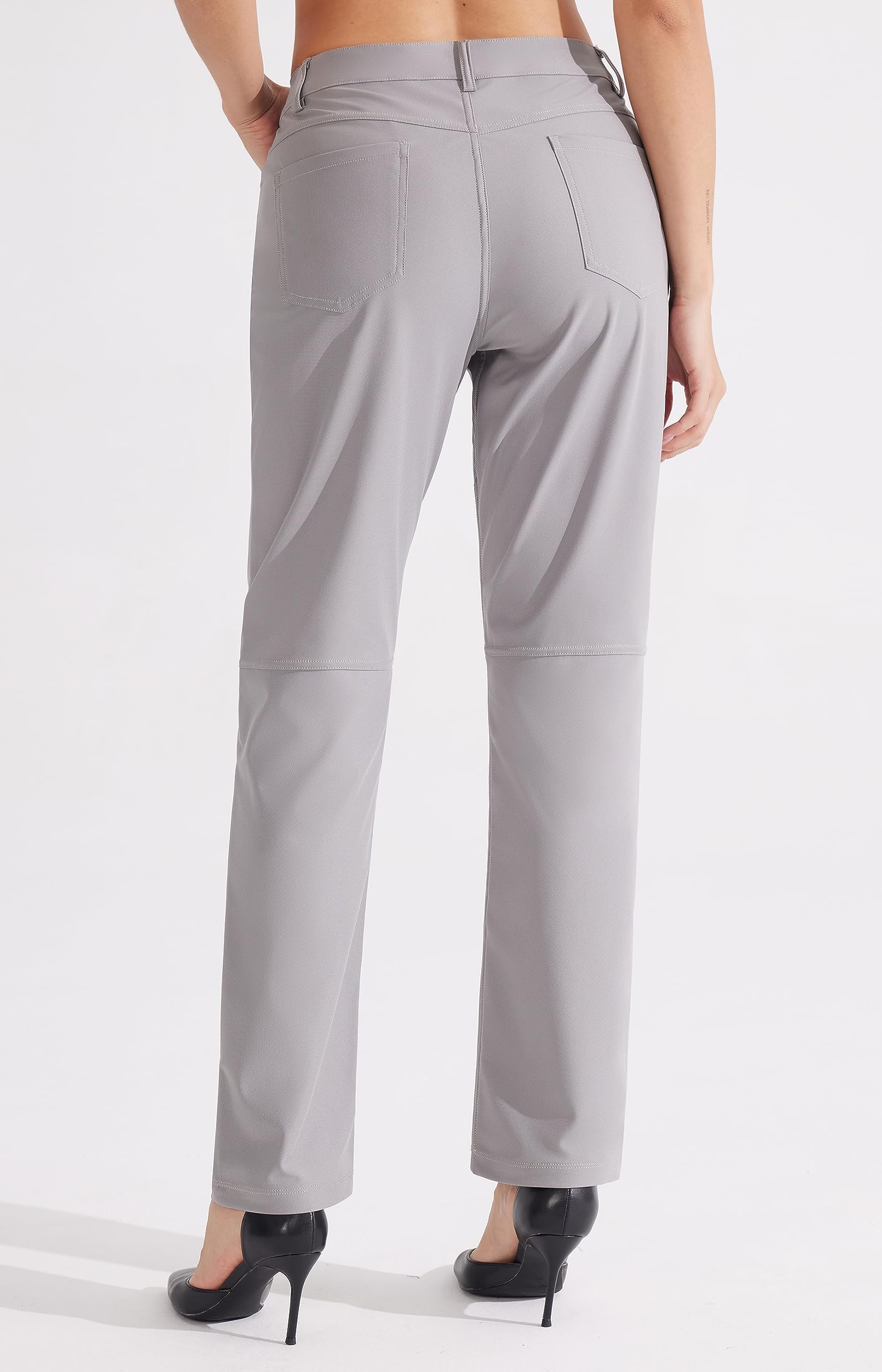Libin Pantalon habillé pour femme 73,7 cm, 78,7 cm, extensible, jambe droite, pantalon de travail, pantalon de golf décontracté pour le bureau, le travail, le voyage, léger, gris clair, 38