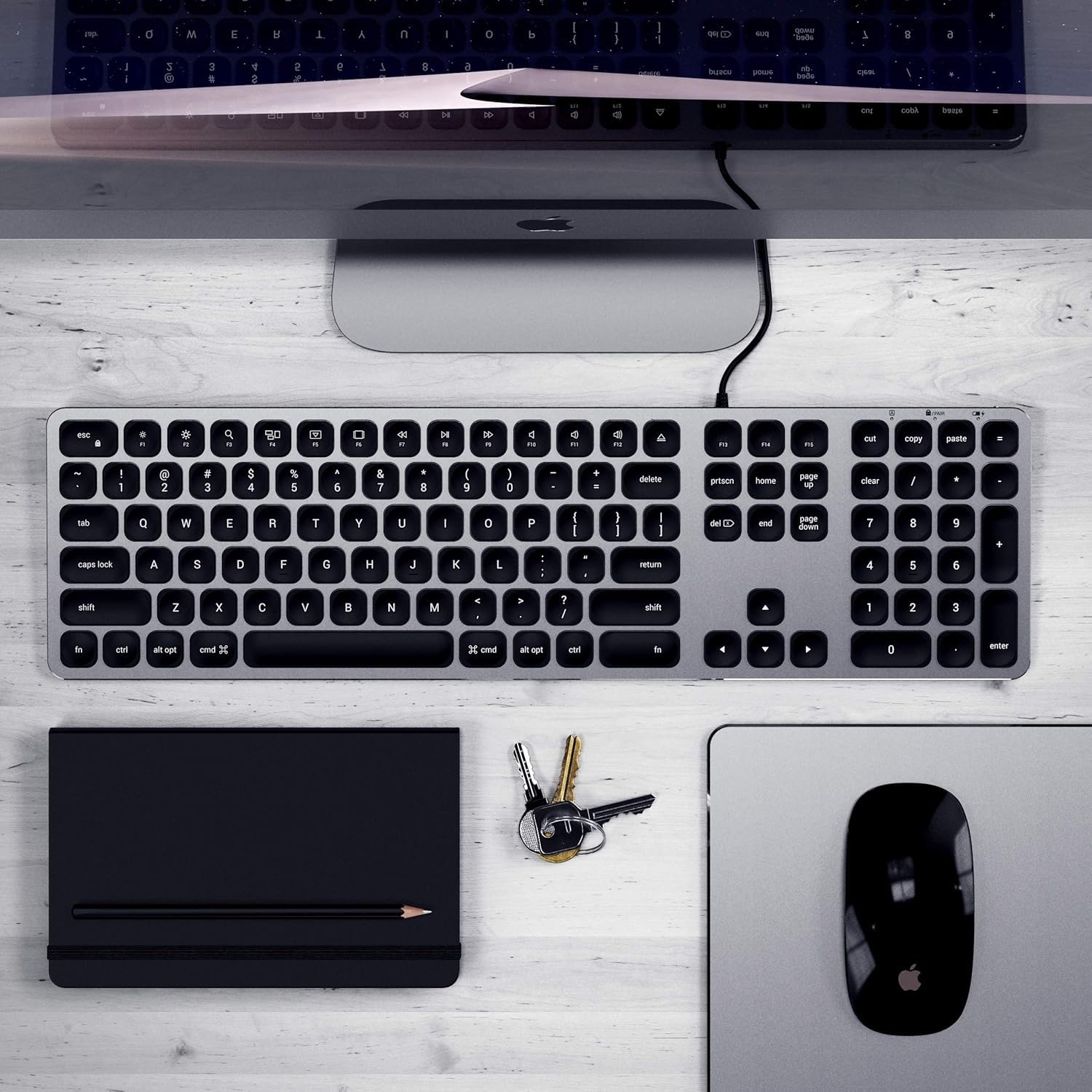 SATECHI Teclado con Cable USB con Keypad Numérico, QWERTY US, Gris | Distribución Americana, aluminio, tamaño completo con keypad numérico, para MacBook, portátiles Windows, PC y más