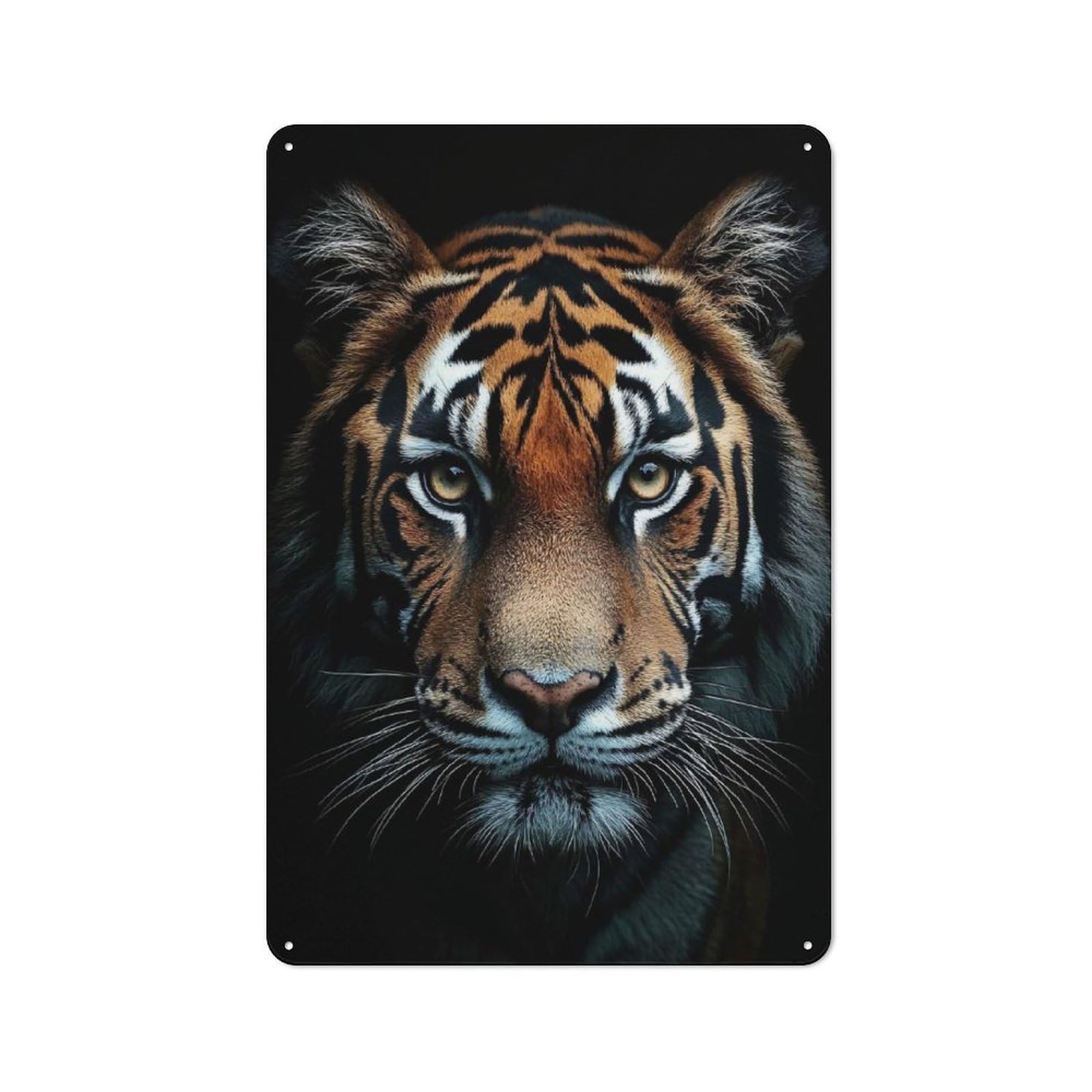 Junmoney Style-1 Metal Plaque With Tiger Portrait Close-Up Design 30X20cm, Country Style Cafe Wall Decor For Bakery, Diner, Cafe Or Family Room