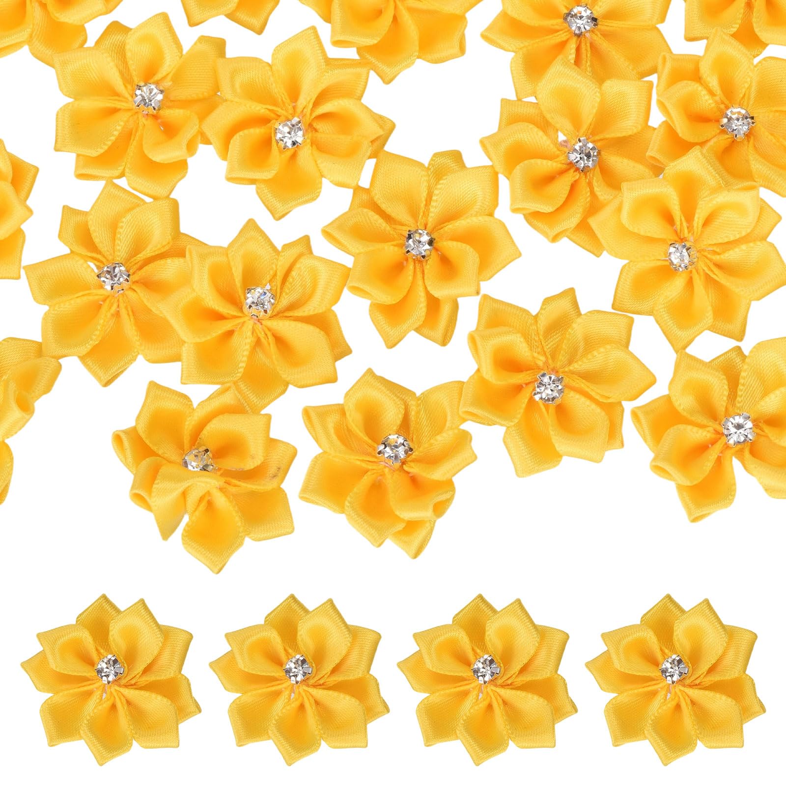 sourcing map 100 Pcs 1.2 Inch Satin Ribbon Flowers Bows Flowers Applique Floral Embellishments for DIY Crafts Sewing Clothing Hair Bow Wedding Decor Yellow