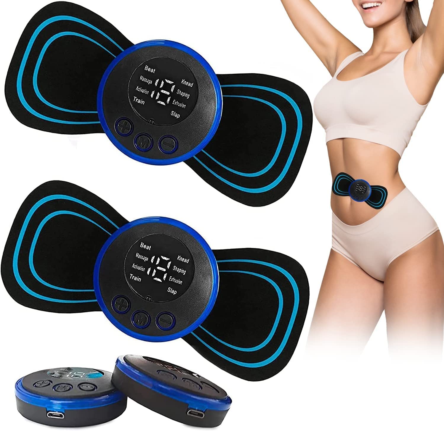 Body Massager Machine for Pain Relief Wireless Massager 8 Mode & 19 Strength Level EMS Massager Mini Massager Butterfly Massager for Shoulder Legs Massage Neck Massager (Pack of 2), Multicolour