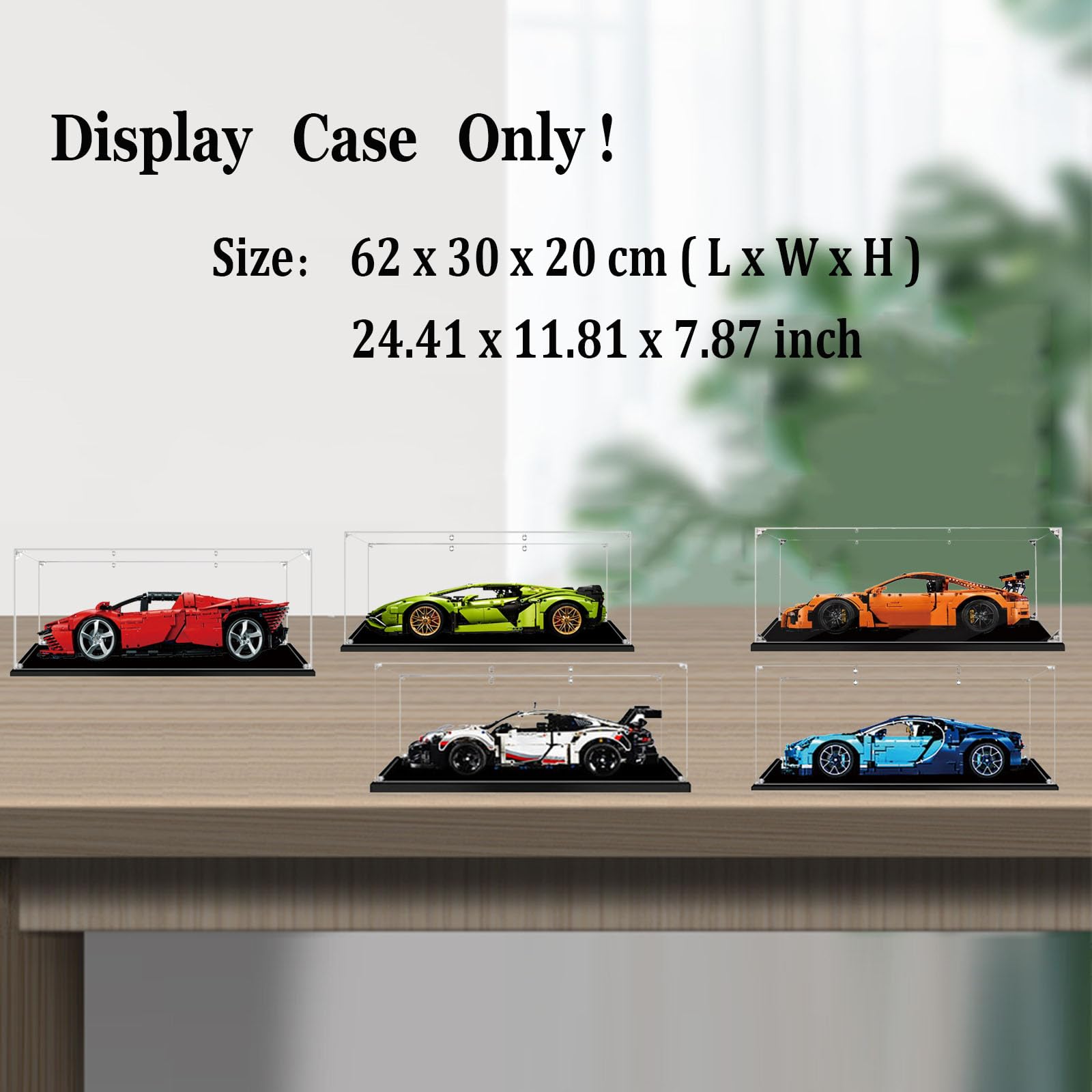 Vitrine pour Lego-42143/42115/42083/42096 - Présentoir Vitrine en Acrylique Transparente pour [Ferrari-Daytona-SP3/Lamborghini-Sian/Bugatti-Chiron/Porsche-911-RSR] - 62x30x20cm