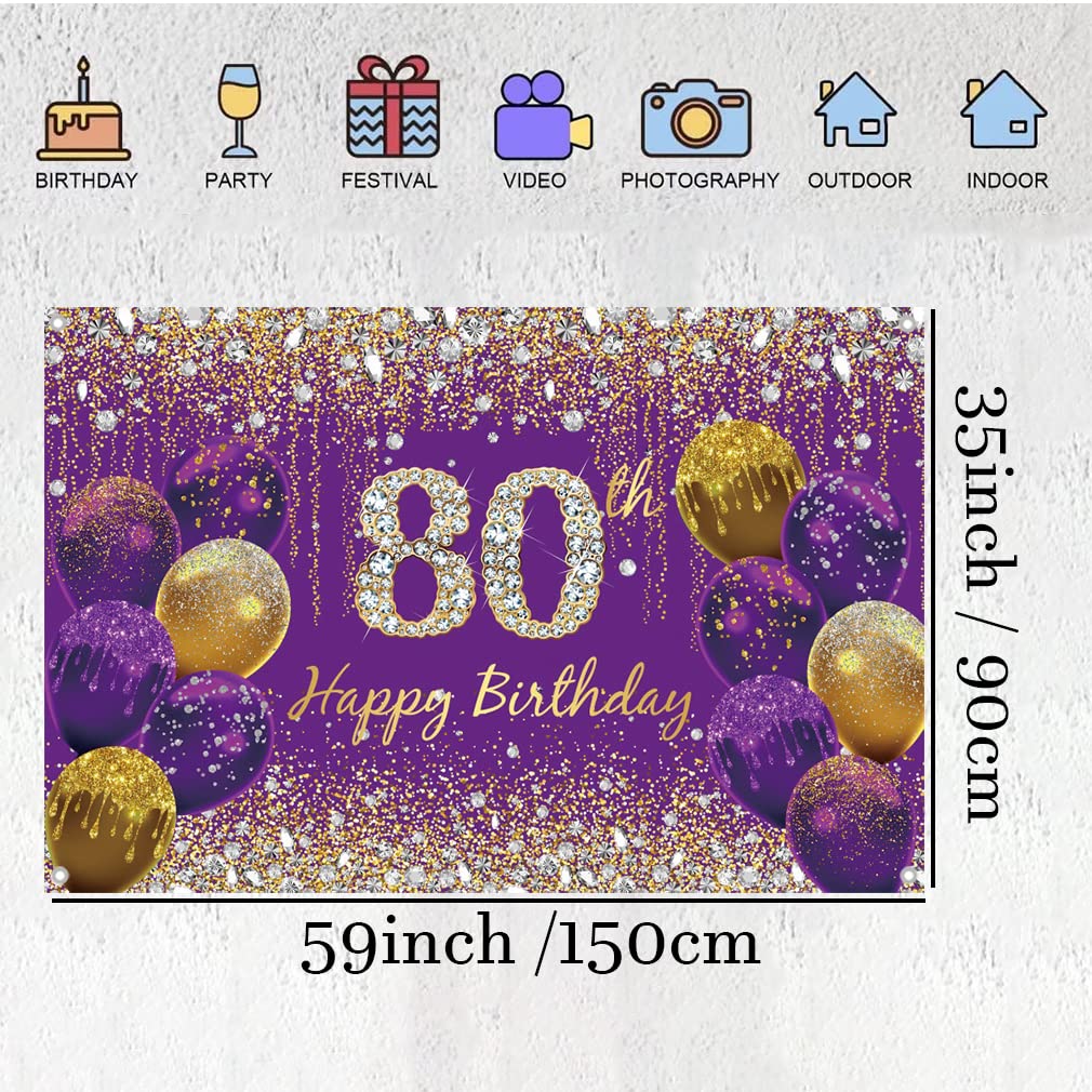 80e Verjaardag Decoratie - Happy Birthday Deur Banner Roségoud, Stof Bord Poster, Achtergrond Banner voor Dames, Verjaardagsfeest Welkomstbord