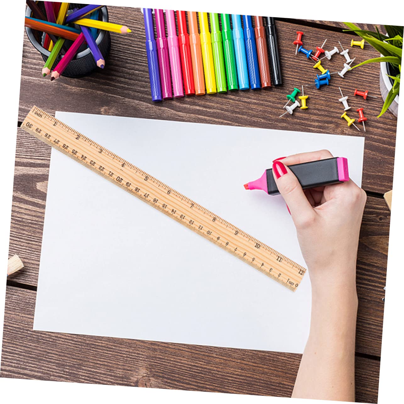 72piezas Regla De Madera Doble Rulers De Medición para y Herramienta De Dibujo y Escuela y Ligera