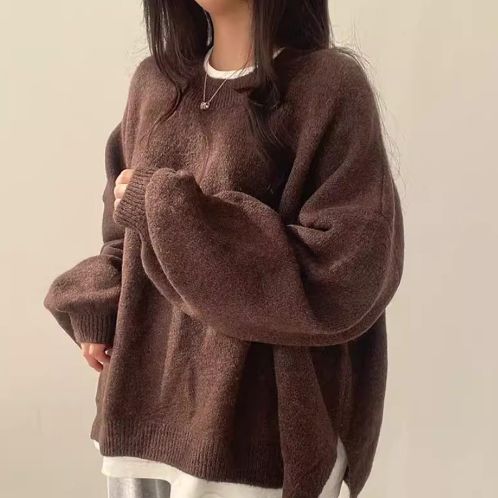 Générique Pulls Oversize à col Rond pour Femmes, Pull à Manches Longues en Maille épaisse, Blouse Ample décontractée et Douce