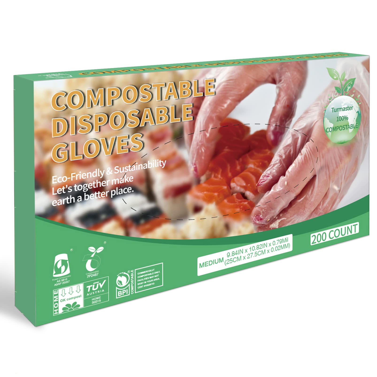 100% Certified Compostable Gloves Disposable Food Prep Glove Biodegradable Restaurant Grade Safe for Food Handling & Serving