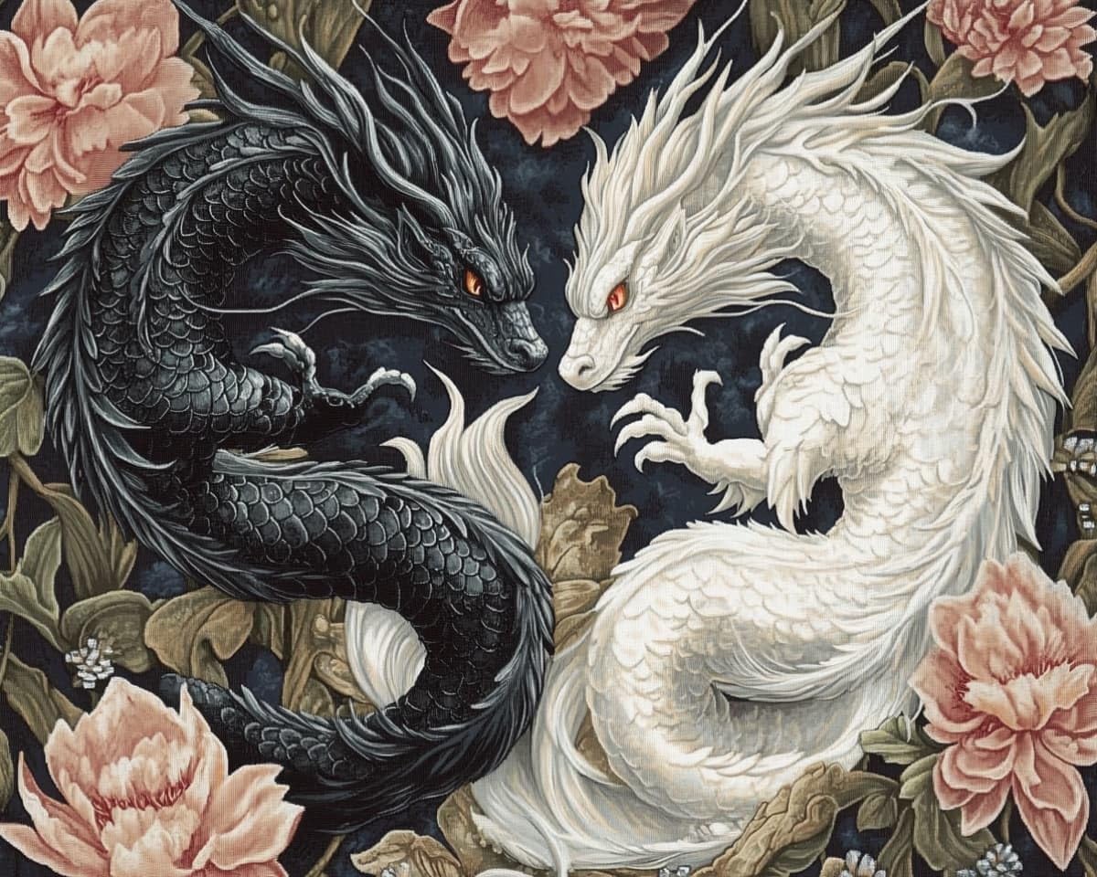 AxiangziK DIY Cross Stitch Embroidery Kit 12x16in,White Dragon and Black Dragon Pre Printed Counted Cross Stitch Patterns,11CT Handmade Cushion Needlework Kit for Home Decoration & Gift
