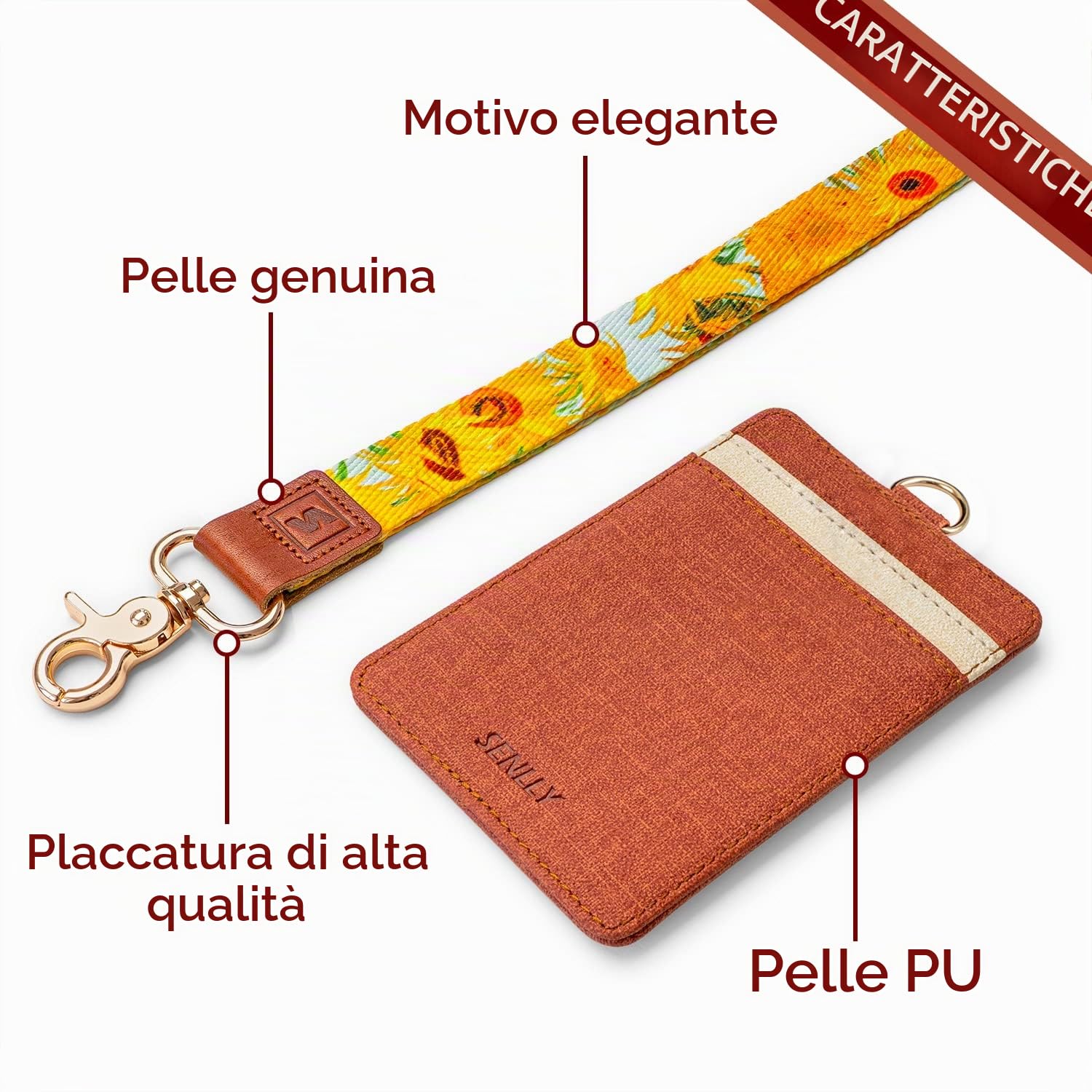 Carte Porta Badge Identificativo Pelle PU con Cordino da Collo 2 Tasche Finestra Trasparente ID