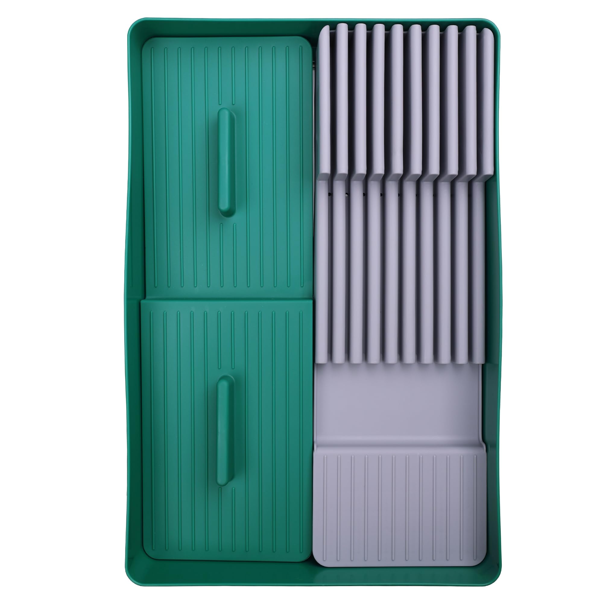 Linoroso Green Gray Kitchen Orgainser Kitchen Cutlery Drawer Organiser Cutlery Trays, Drawer Knife Holder Block For Kitchen Storage, Green And Gray, Cutlery Not Included