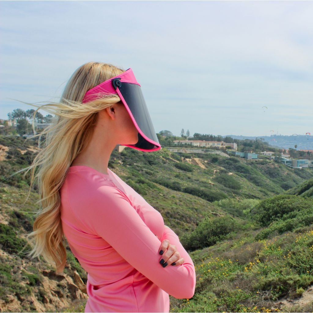 Solar Face Shield Sun Visor Hat in Pink Full Face Sun Protection UPF 50