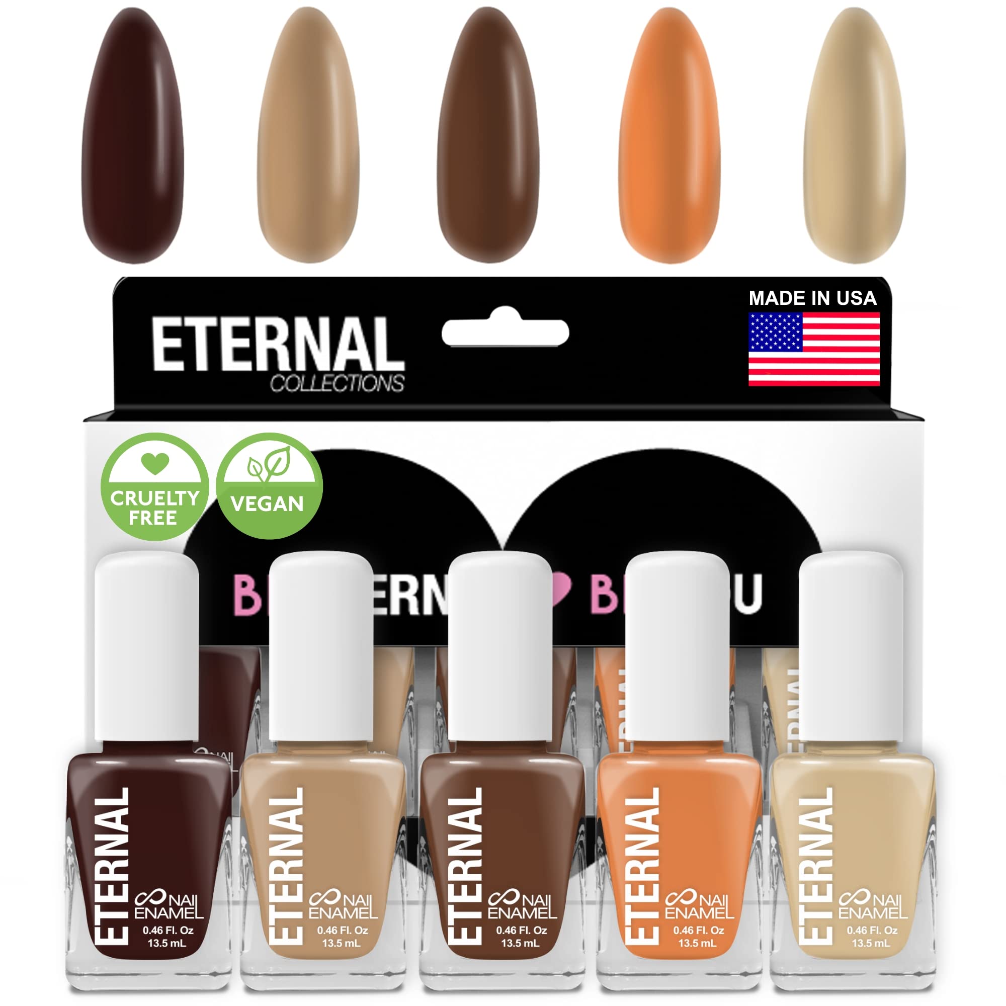 Eternal Collection – 5 Piece Set: Long Lasting, Quick Dry, Mirror Shine Nail Polish Set – Hardener and Bright Finish - 0.46 Fluid Ounces Each