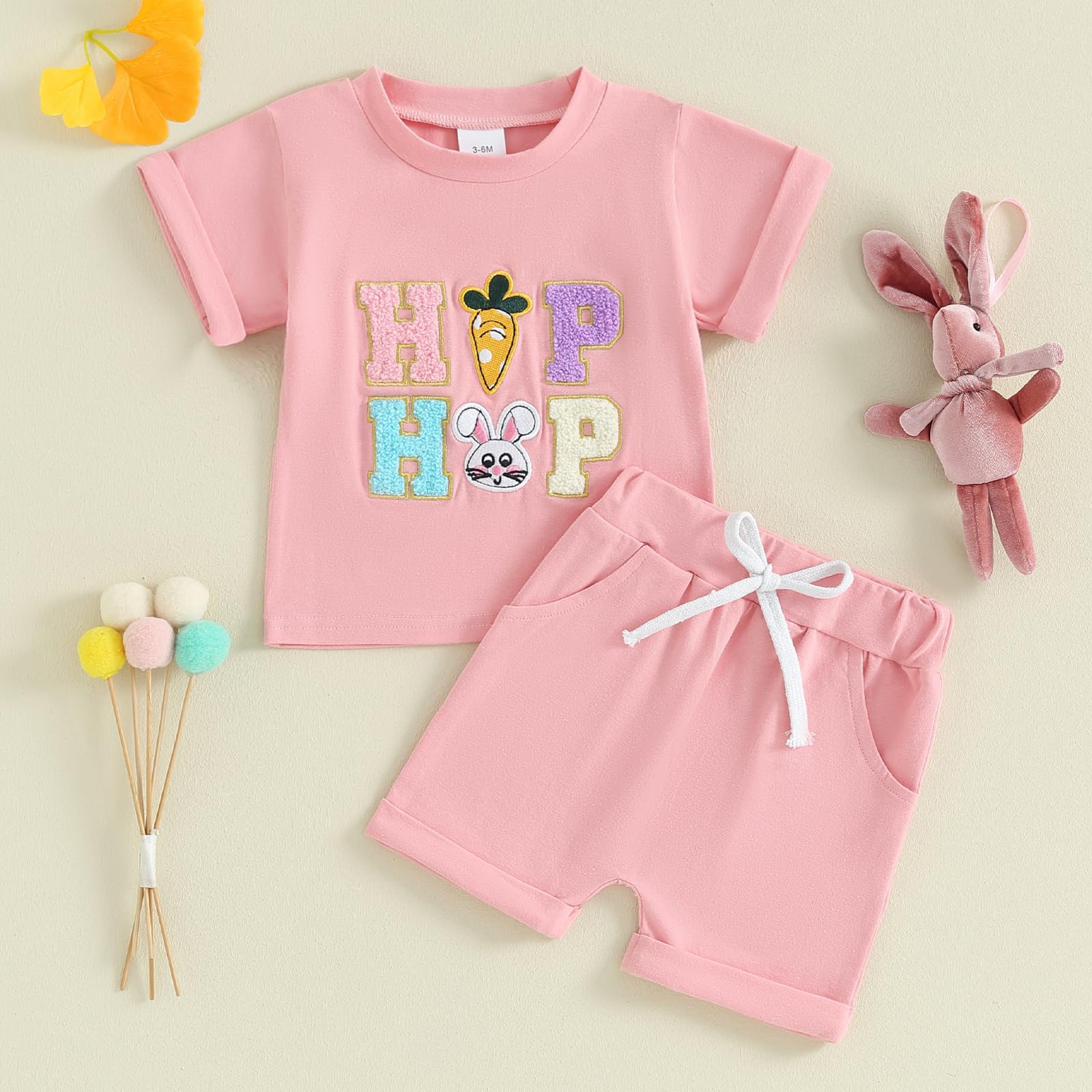 Baby Girl Easter Outfit Toddler T Shirt Shorts 2pcs Set Infant Bunny Matching Suit Newborn Boy Summer Clothes (H Easter Outfit Pink, 12-18 Months)