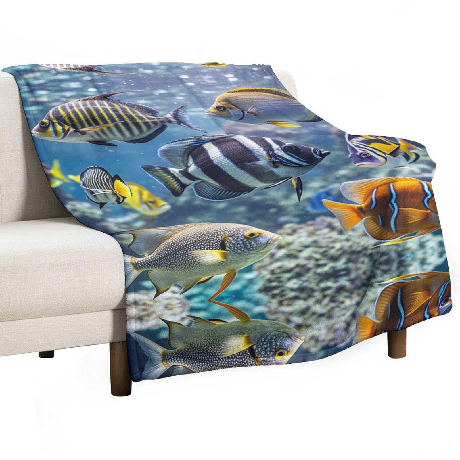 Plaid poisson en flanelle douce idéal pour soirée cocooning canapé
