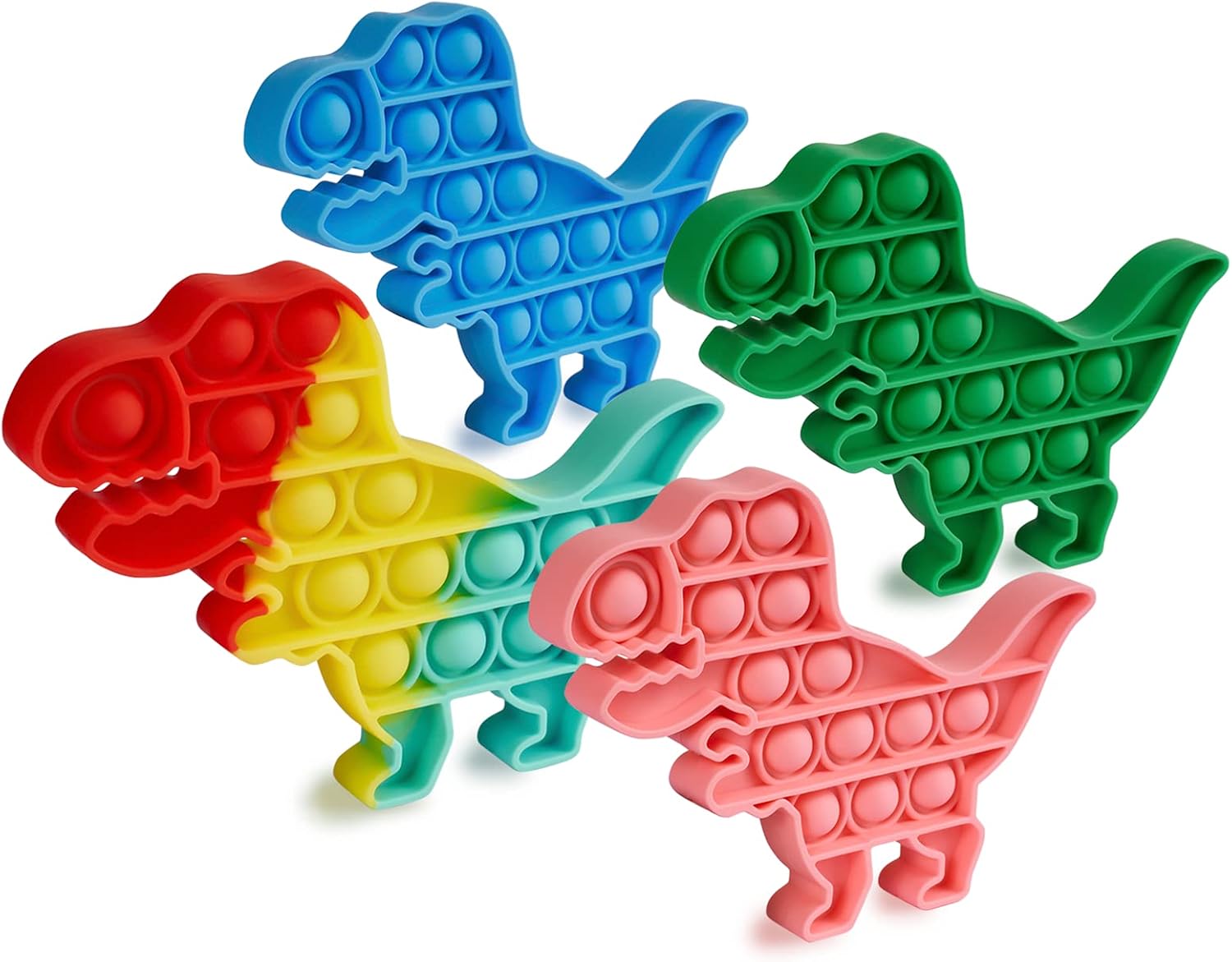 4 Pack Pop Fidget Toys. Push It Bubble Popping Sensory Toys for Kids Teens & Adults, Squeeze Silicone Poppers Relieve Anxiety Stress, Kemoxan Mini Poppet Gifts with Poppop Sound -Small Dinosaurs