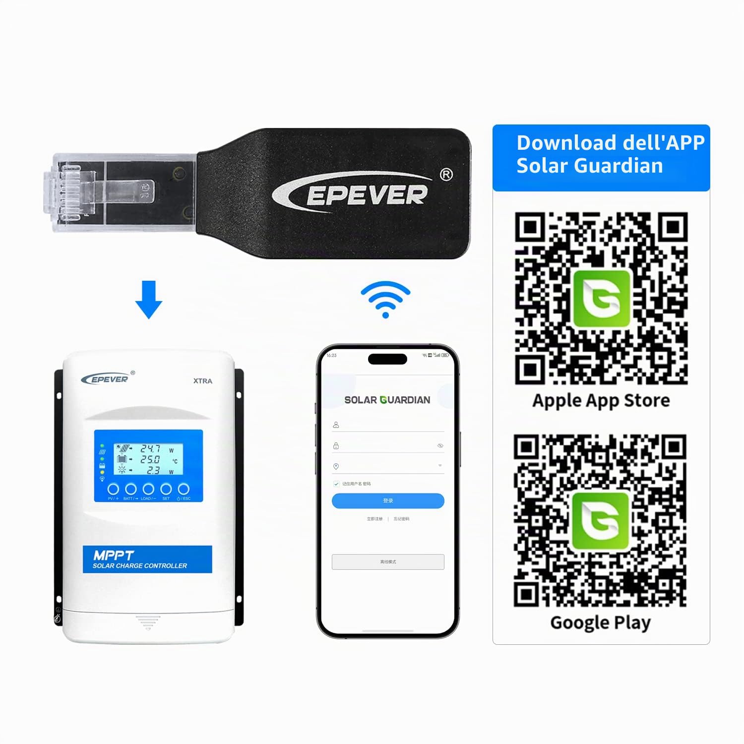 EPEVER Adattatore WiFi 2.4G RJ45-D per Regolatore di Carica Solare MPPT TracerAN TracerBN TrironN XTRAN Serie Pannello Solare