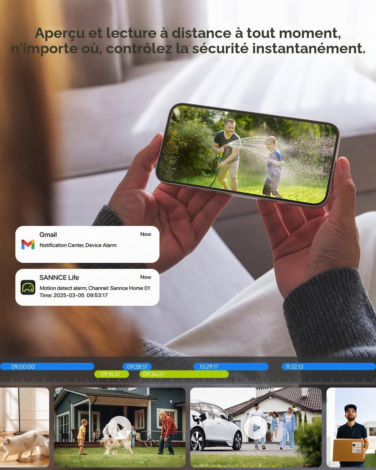 SANNCE Système de Caméras de Surveillance 8CH POE CCTV, Caméras 5MP avec Audio Intégral et NVR 4K POE, Détection AI des Humains/Véhicules (4 Caméras+NVR+2TB HDD)