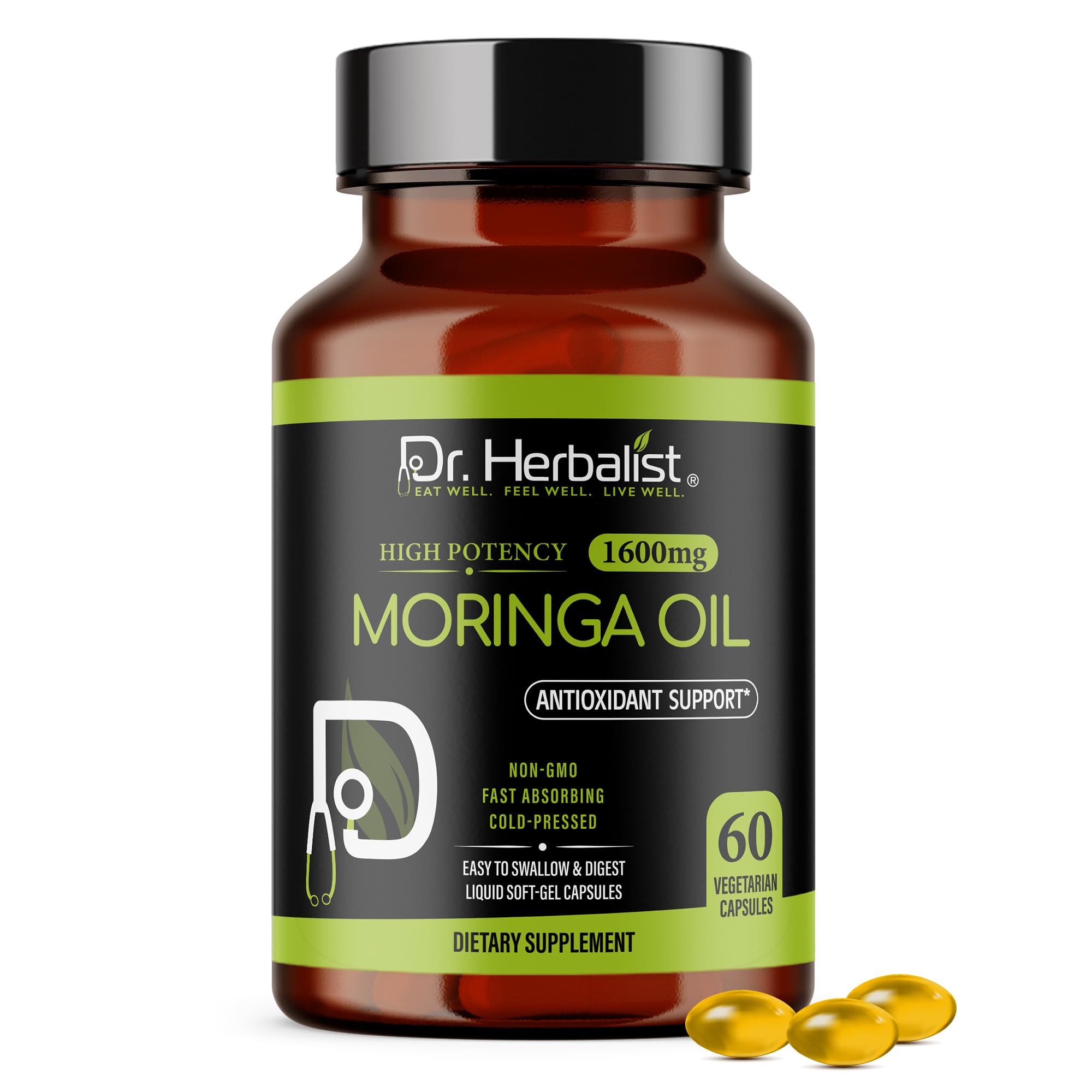 Dr. HERBALIST Moringa Oil Softgels 1600mg, Cold Pressed, Halal 60ct