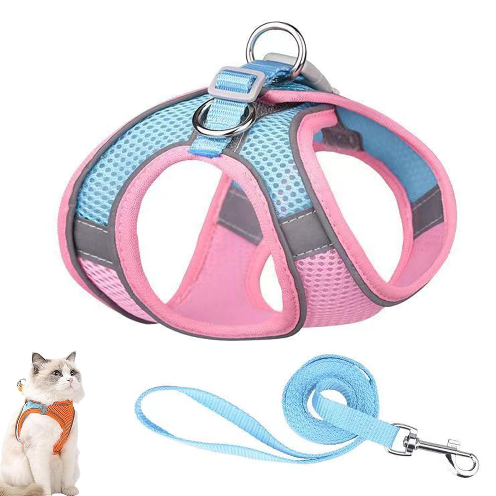 Cat Harness Design for Outdoor Cats, Cat Explorer Harness, Adjustable Soft Mesh Vest with Reflective Safety Strips, Escape Proof, Easy to Wear Cats (G,M)