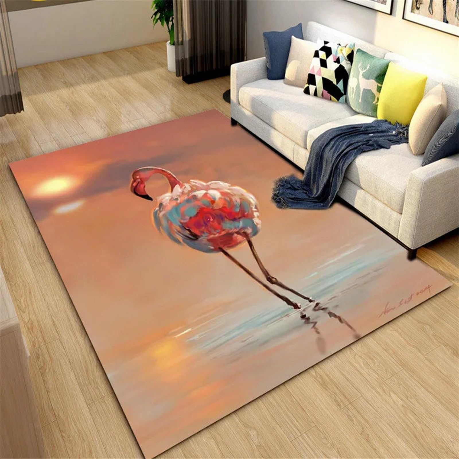 Tapis flanelle flamant imprimé 3D en polyester premium et finitions douces