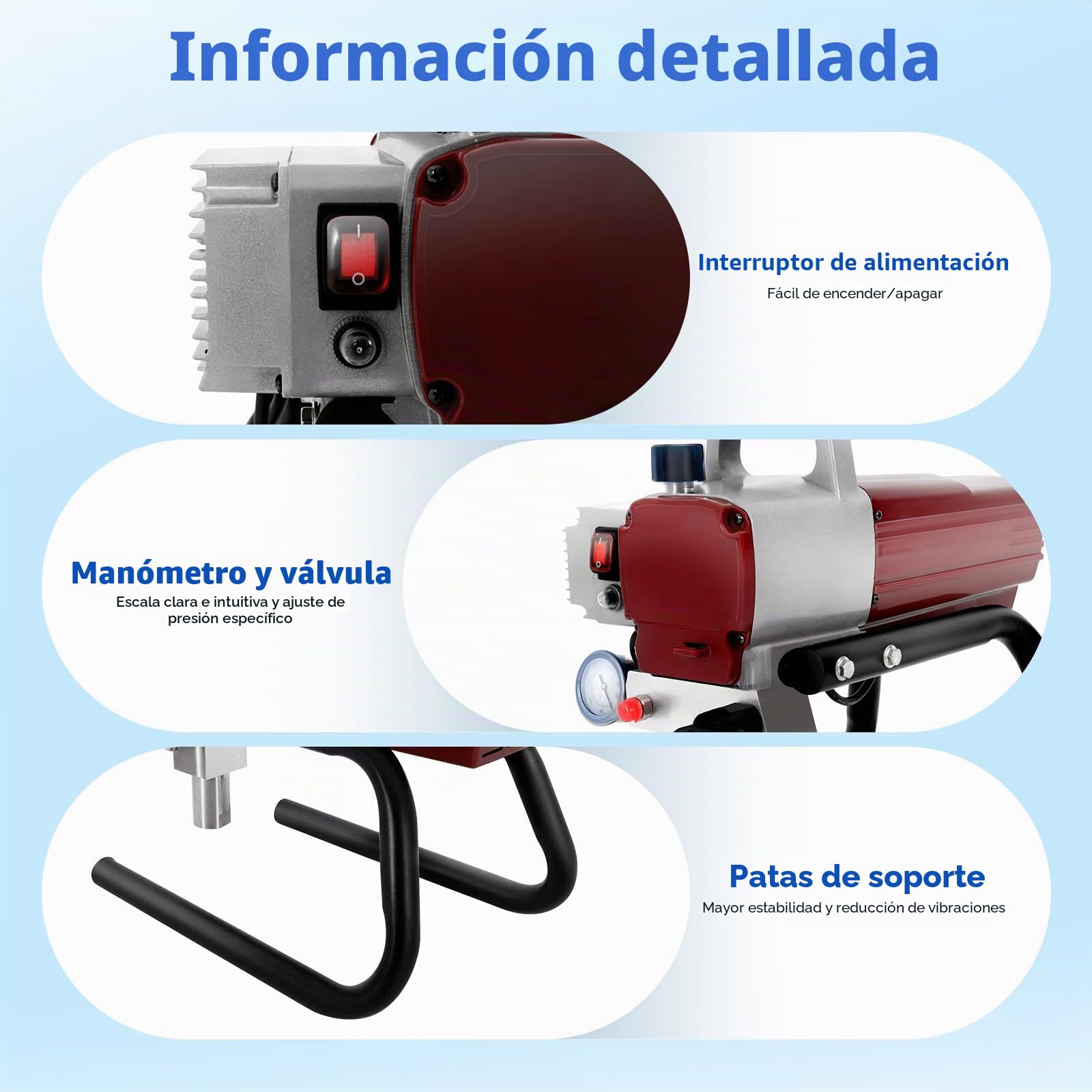 Pulverizador de pintura sin aire de 1800 W, 220 V, para todos los líquidos no granulares y fluidos, con boquilla, tubo pulverizador y barra de extensión
