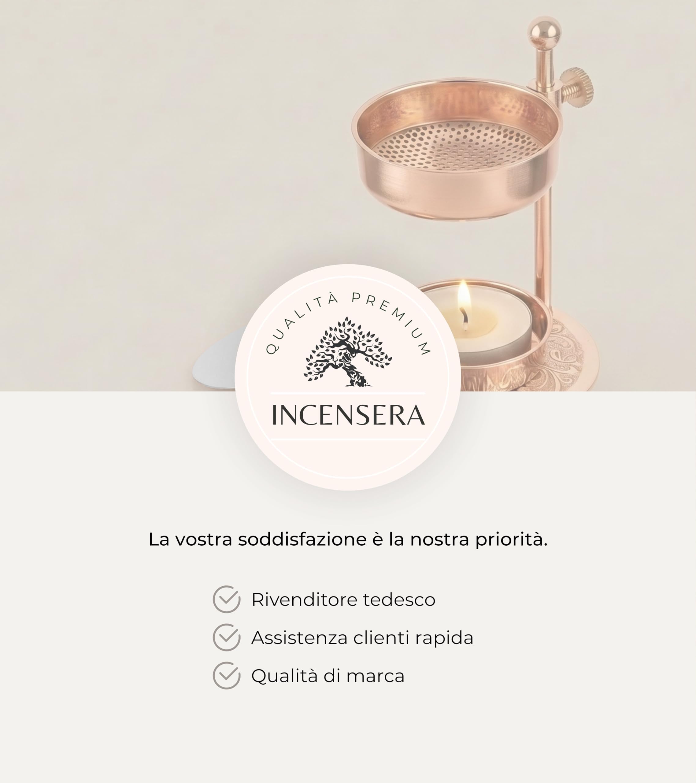Incensera Bruciatore con Colino in Oro Rosa – Porta Resine ed Erbe, Contenitore Robusto, Incense Burner, Accessorio per Affumicatura